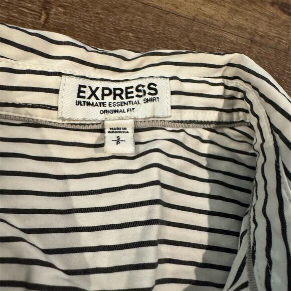 Express Ultimate Essential Black White Striped Button-Down Shirt S Office READ - Picture 3 of 9